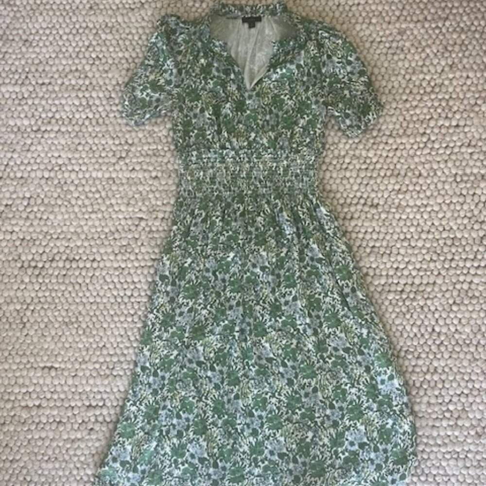 J.Crew Smocked-Waist Featherweight Satin Dress - Small